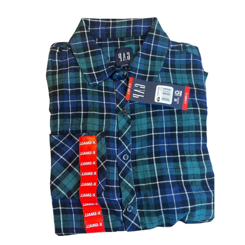 Gap XS Blue/Green Plaid Long Sleeve Button-Up Shirt